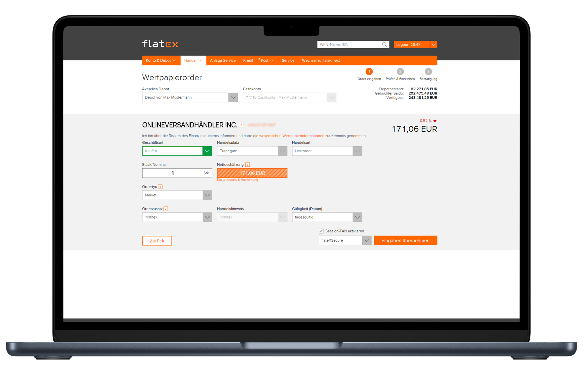 Handelsoberfläche flatex classic | flatex.at