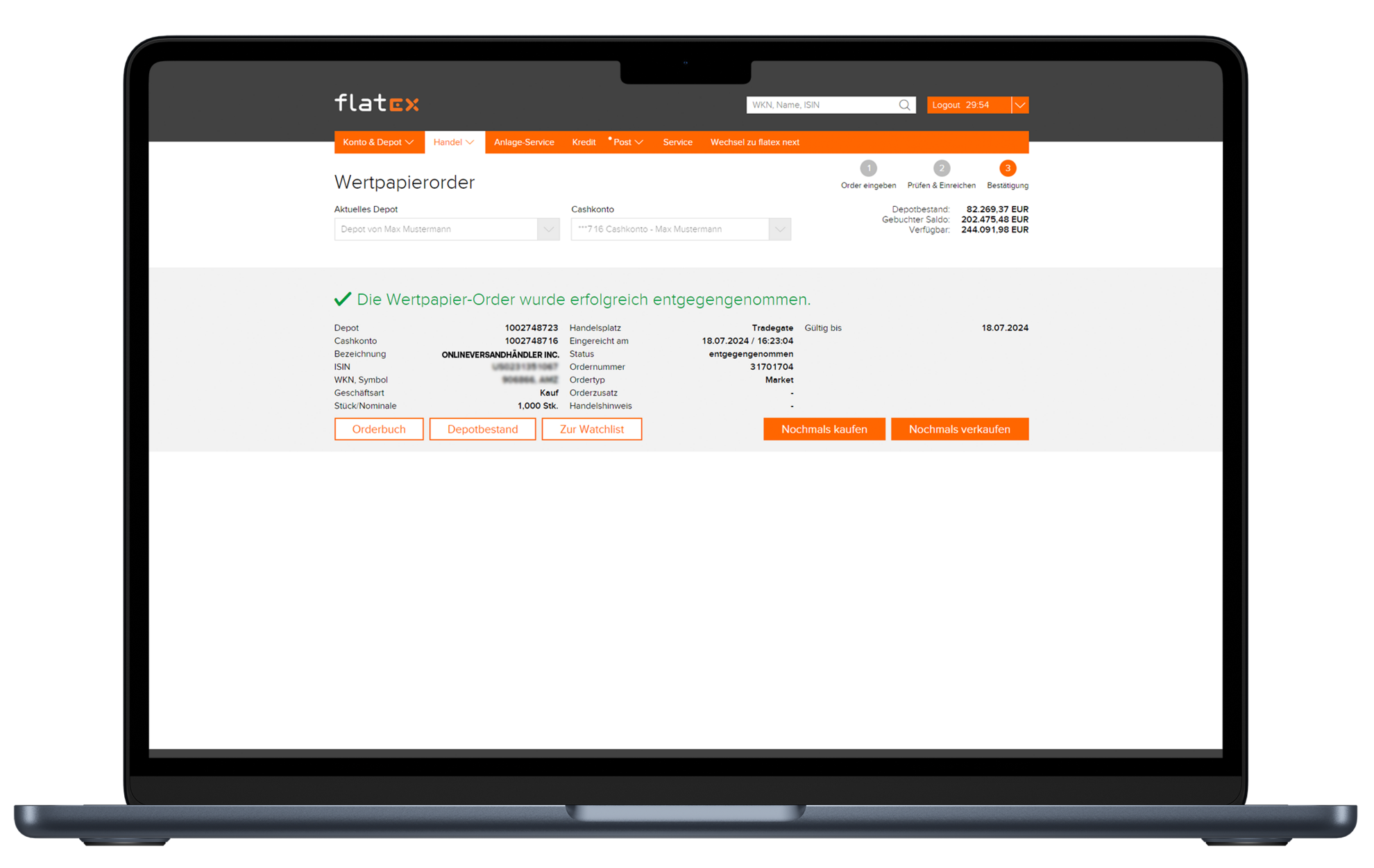 Handelsoberfläche flatex classic | flatex.at