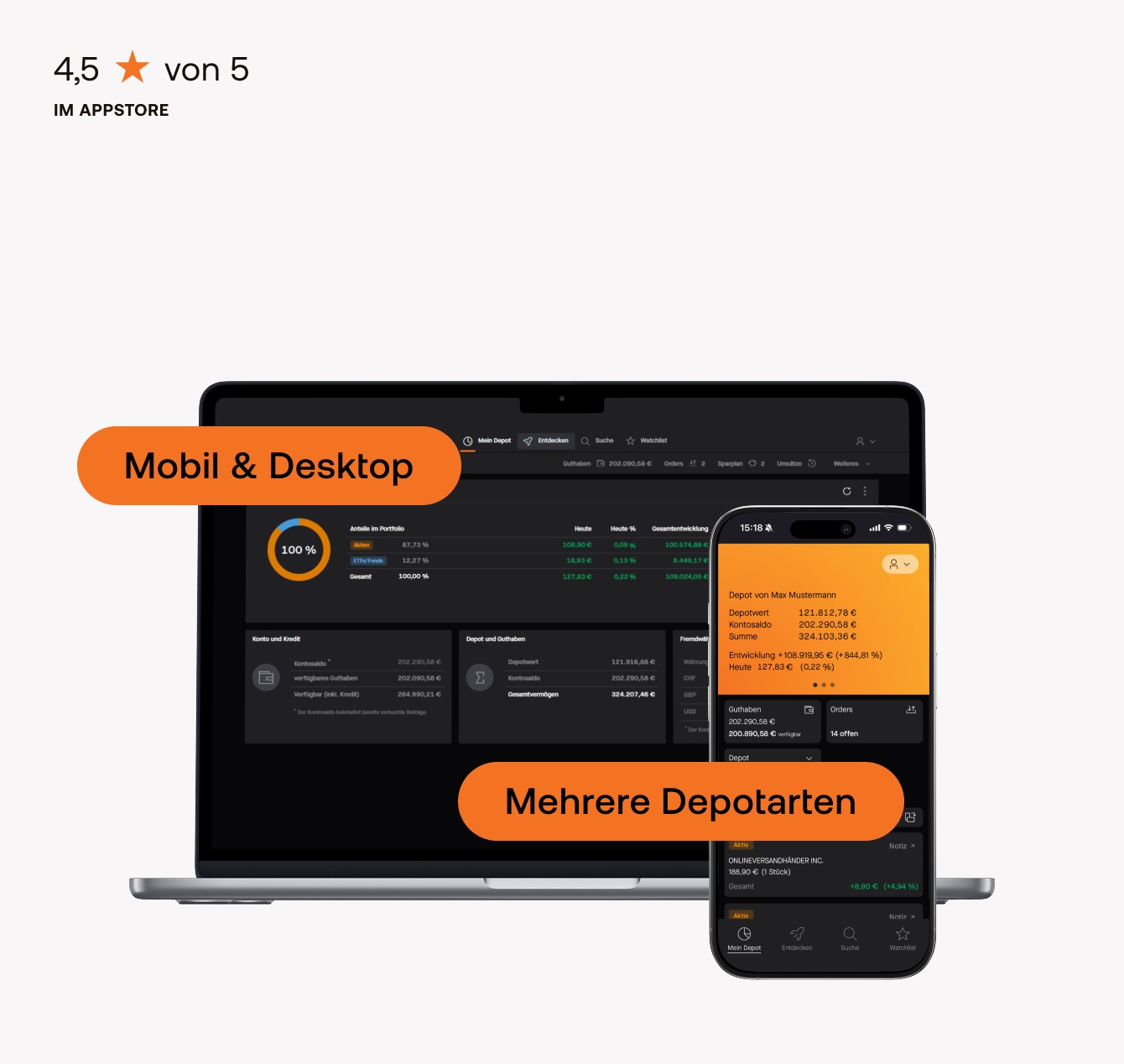 Mobil und Desktop und mehrere Depots möglich